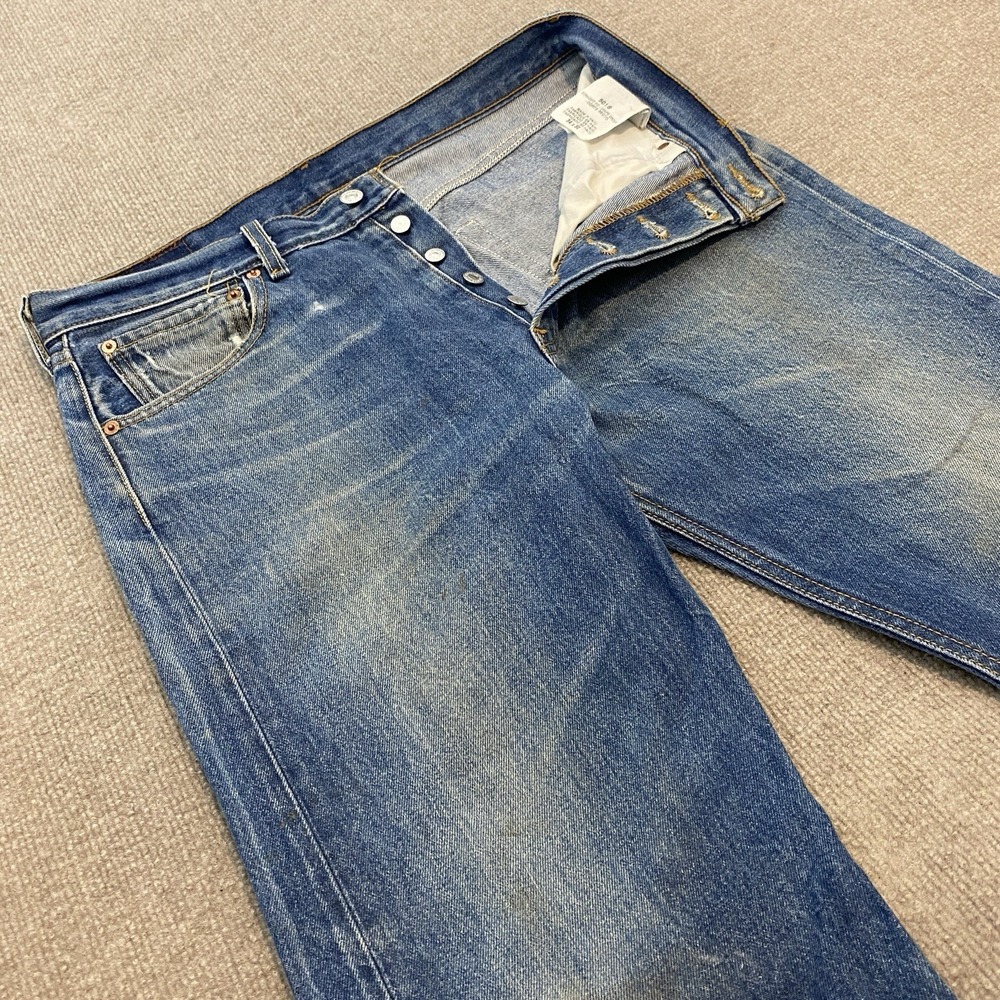 Levis Jeans Mens 34x30 Faded Blue 501 Distressed Y2K Button Fly Vintage 90s